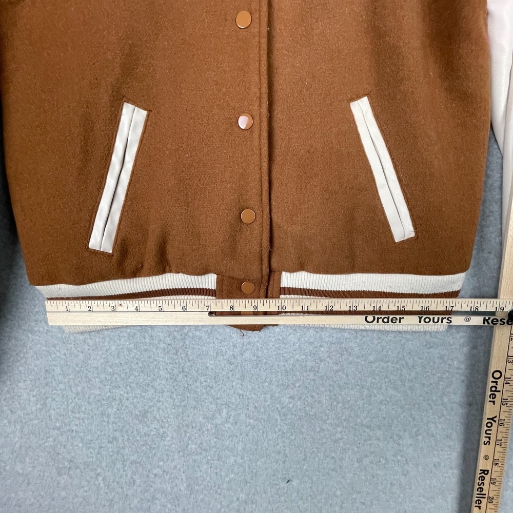 Mushroom Varsity Jacket Women Large Brown Butterfly Cottage Psychedelic Ashley - Picture 11 of 12